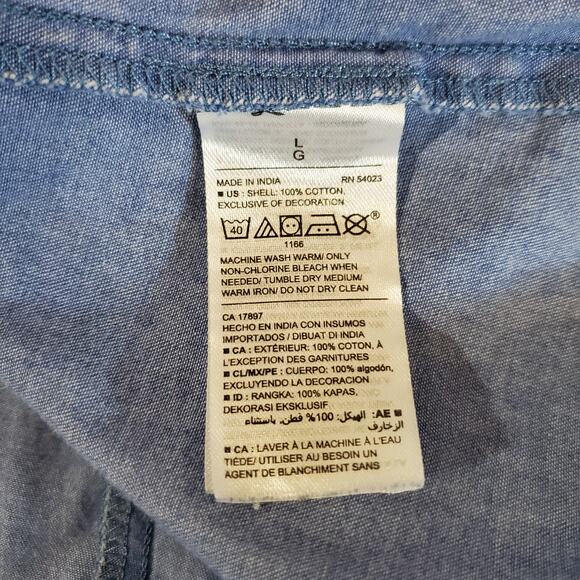 Old Navy Womens Embroidered Floral Chambray Denim Dress Size L Cottage Boho Blue - Picture 8 of 10